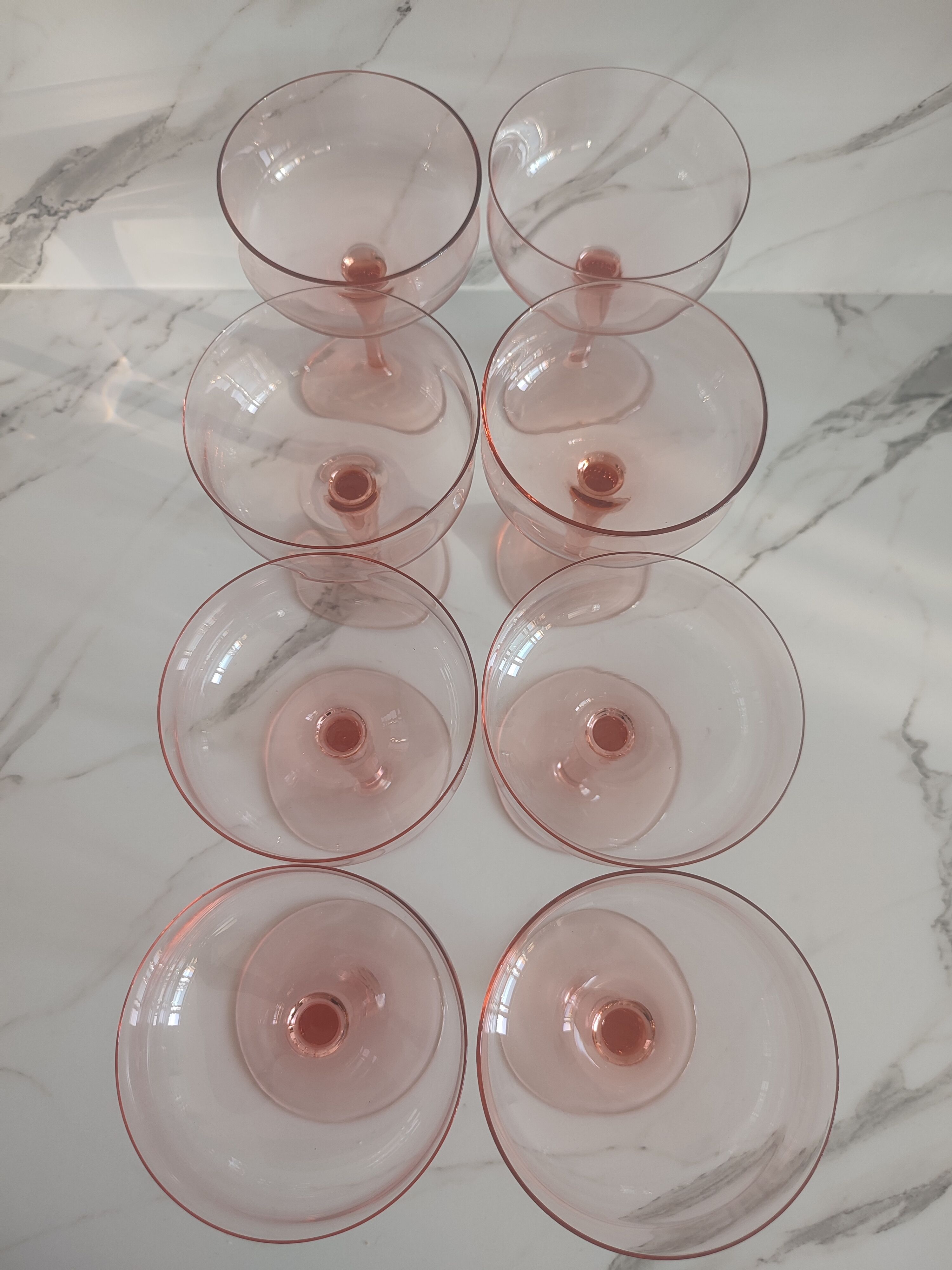 8 vintage pink crystal champagne glasses