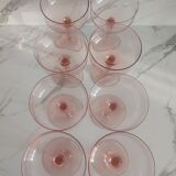 8 vintage pink crystal champagne glasses