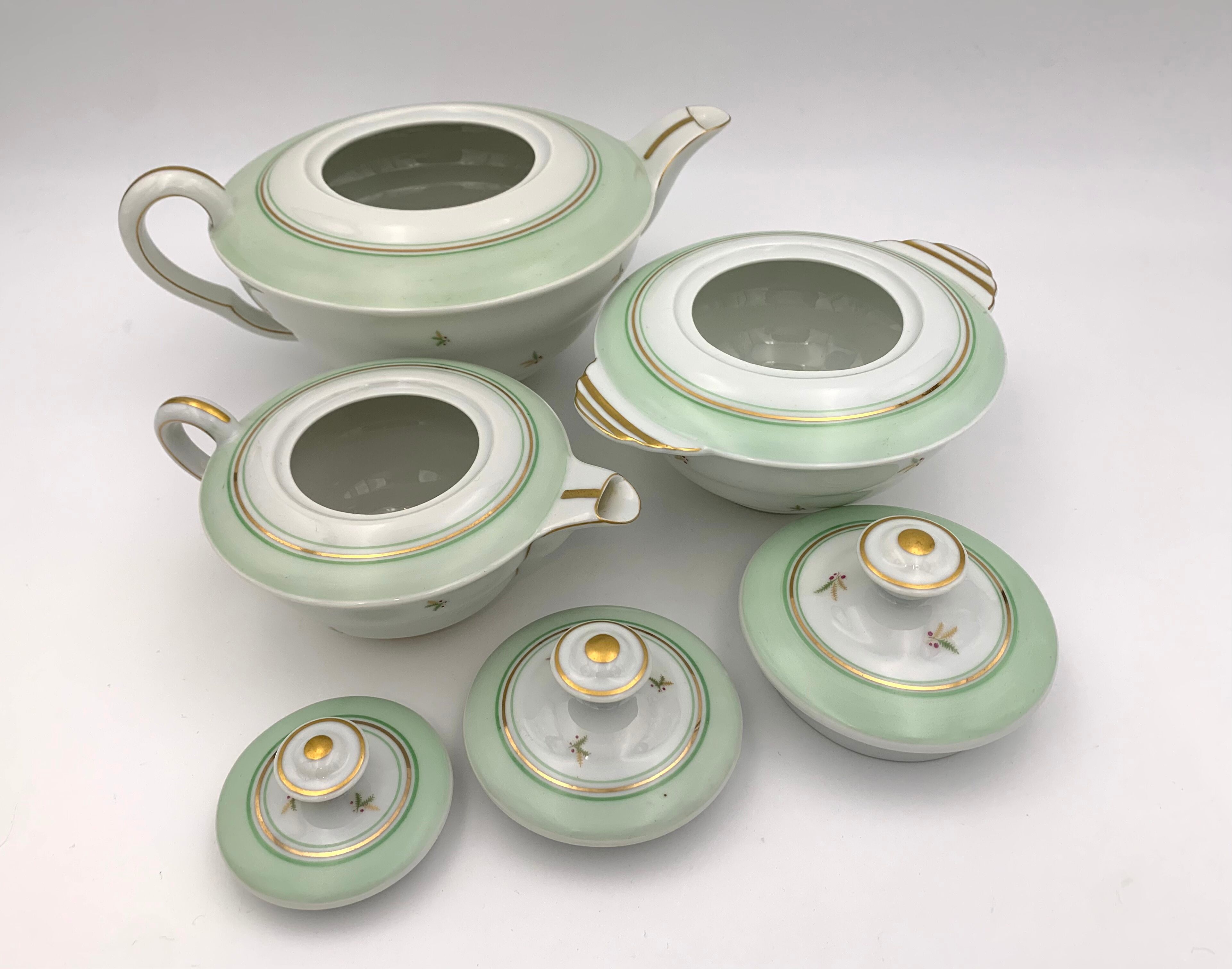 Grand service à thé/café, en porcelaine, 27 pièces, signé Giraud Brousseau Limoges années 1950