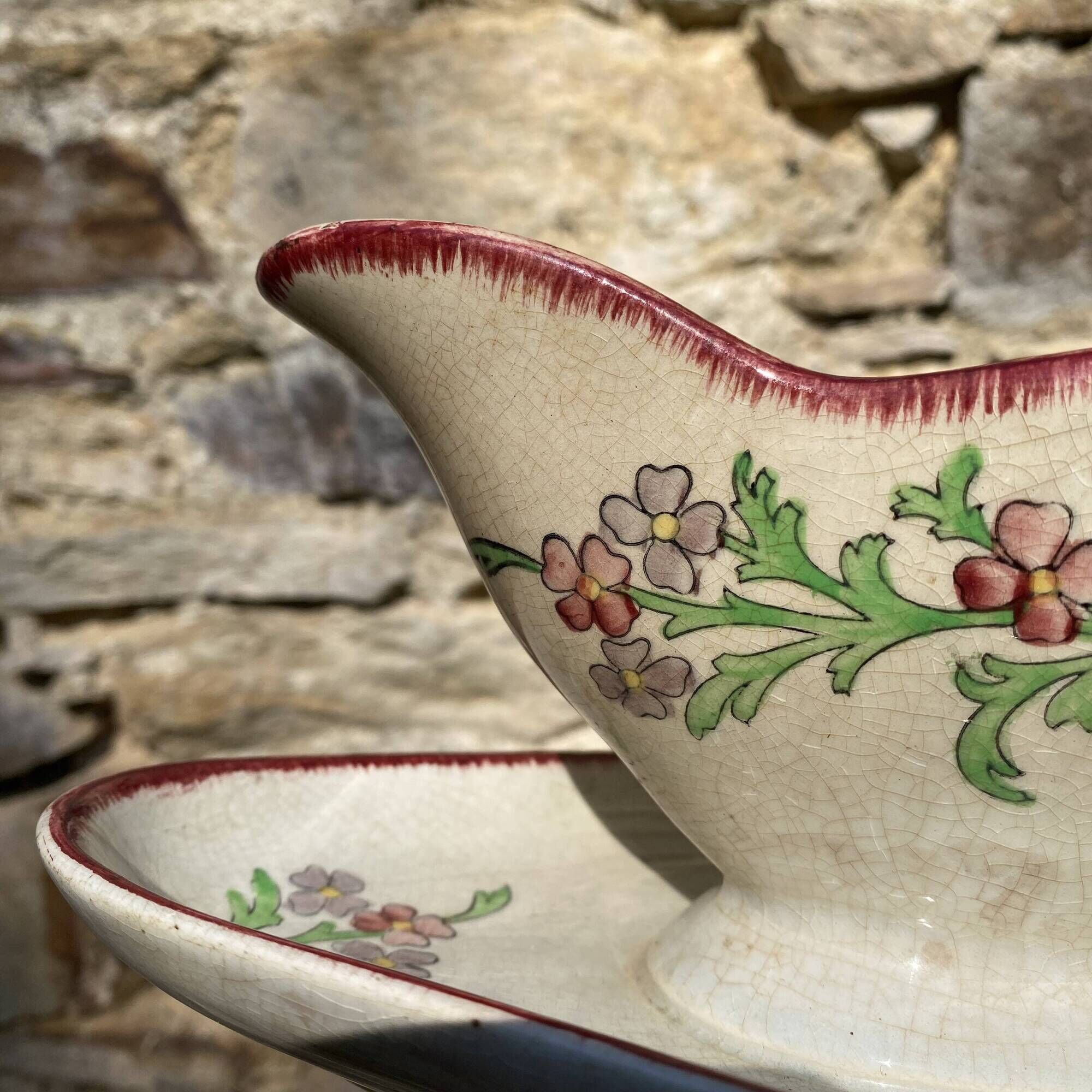 Polychrome iron terracotta sauce boat "Bengali"