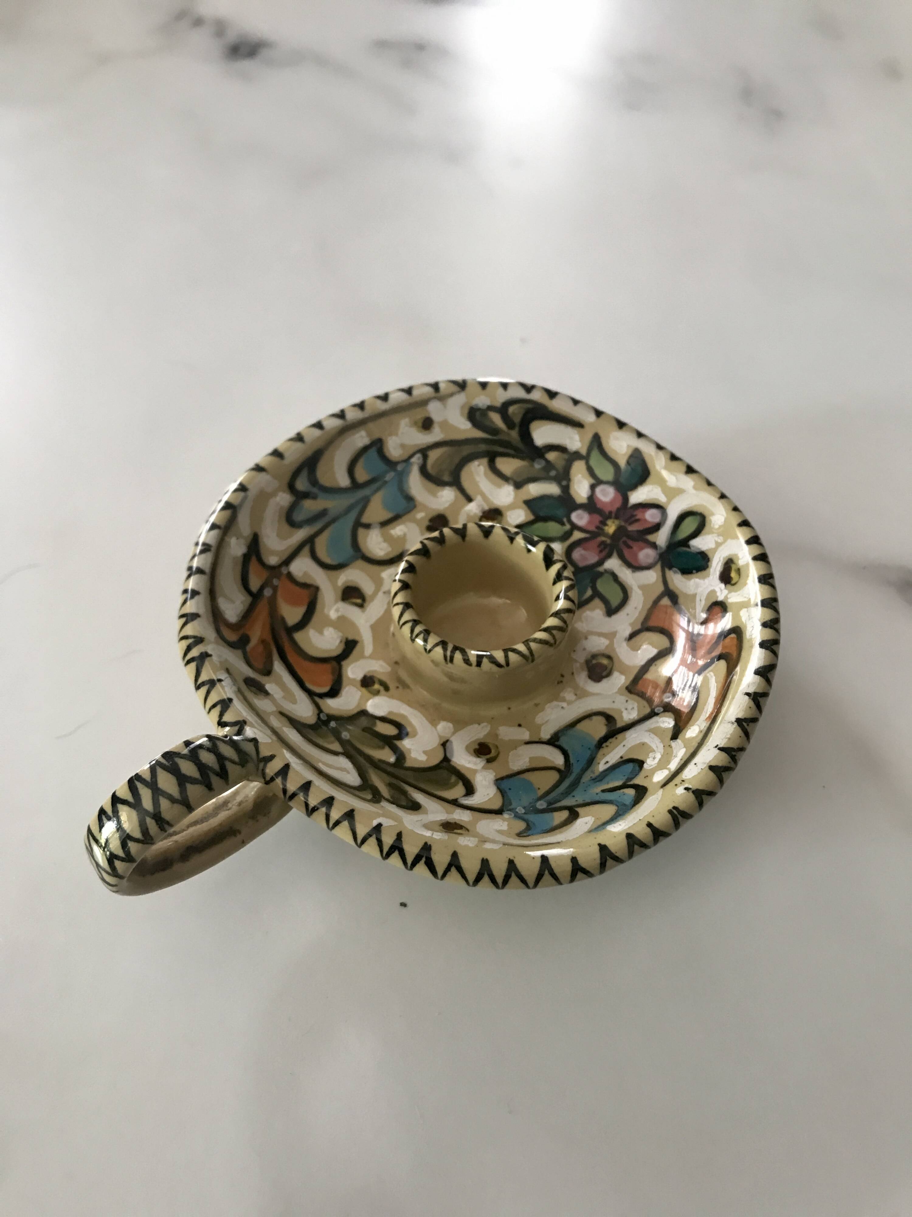 Ceramic handle candle holder Italy