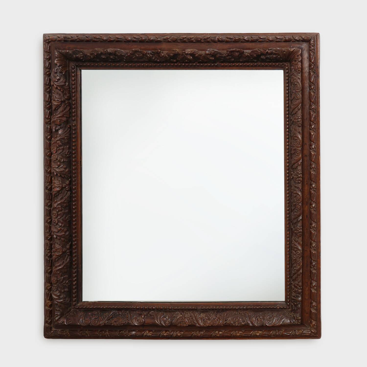 Large Antique French Carved Oak Mirror, Late 19th Century