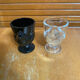 Pair of Antique Egg Cups in Black Opaline and Vintage Moulded Glass