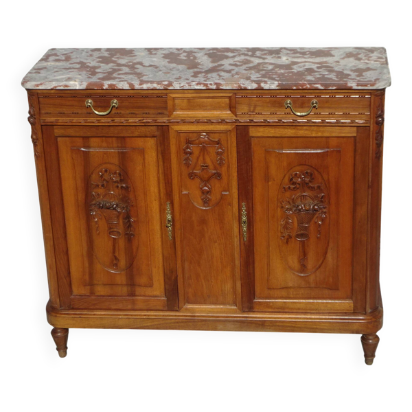 Buffet Art déco en noyer, plateau en marbre
