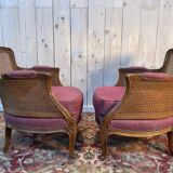 Pair of Louis XV style armchairs - bergères in canework