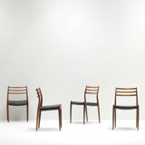 Set of 4 rosewood model 78 dining chairs by niels otto møller for j.l. møllers møbelfabrik, denmark