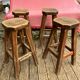 Set of 4 old vintage brutalist fir bar stools