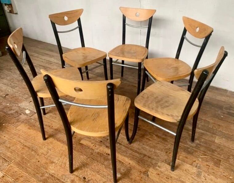 Series of 6 vintage curved wood bistro chairs