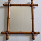 Miroir ancien en bois tourné façon bambou, 46 x 54 cm