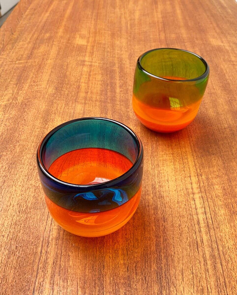 Set of 2 vintage German coloured glass bowls by Eisch.
