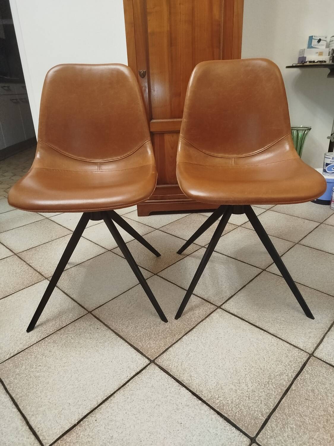 Set of 2 Vintage Faux Leather Chairs