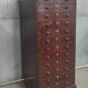 Vintage Drawer Cabinet with Dark Patina and Stenciled Letters