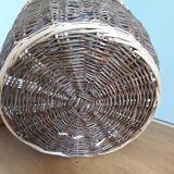 Very large round basket in two-tone braided wicker with handles