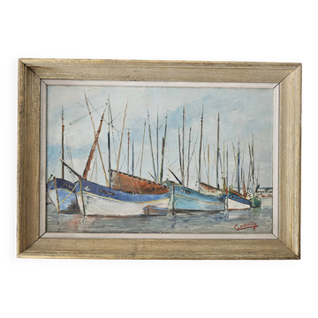 Oil on Canvas Painting Landscape Sailboats Marine - Signed C O'BERLING