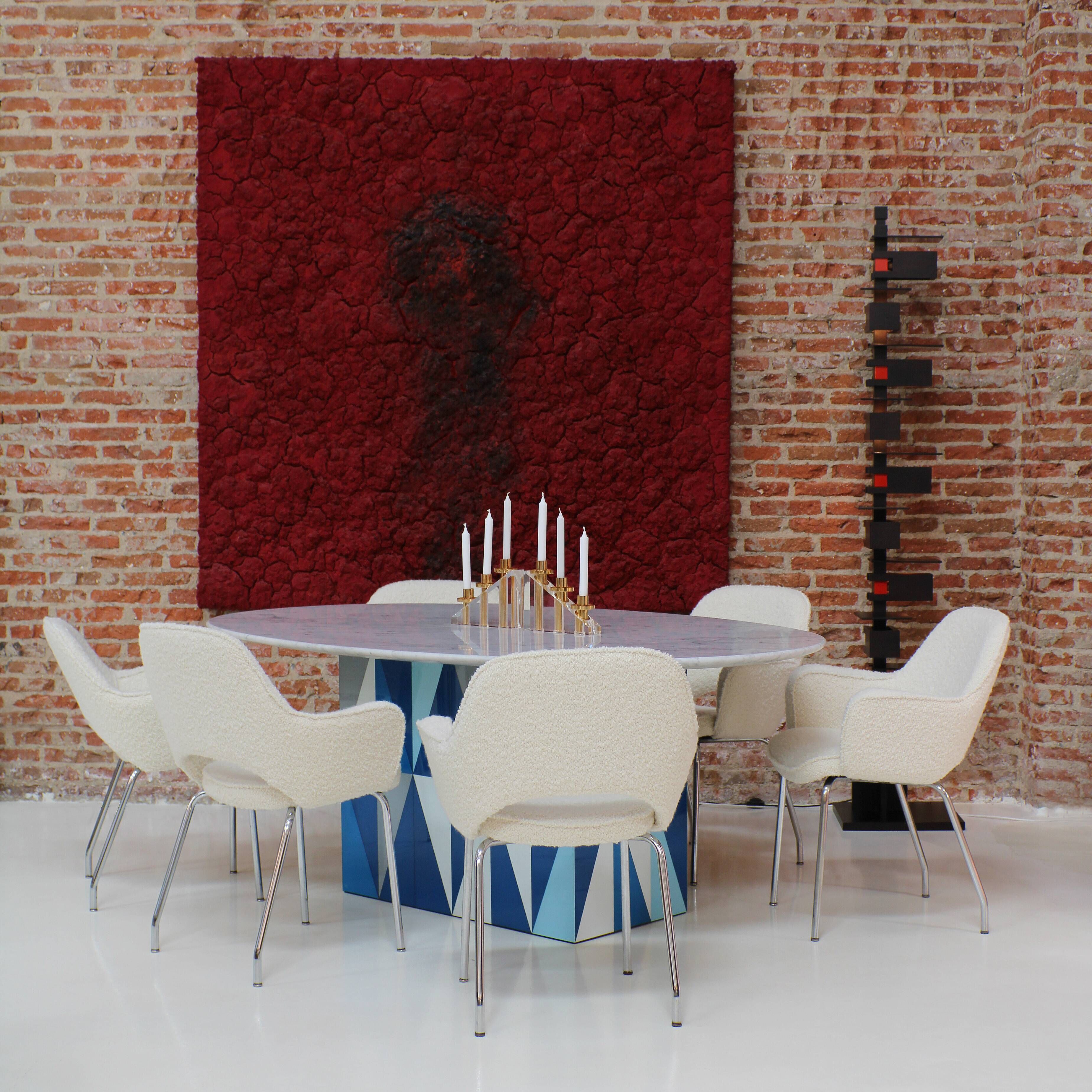 Contemporary Wood Italian Dining Table with Marble Top After Gio Ponti