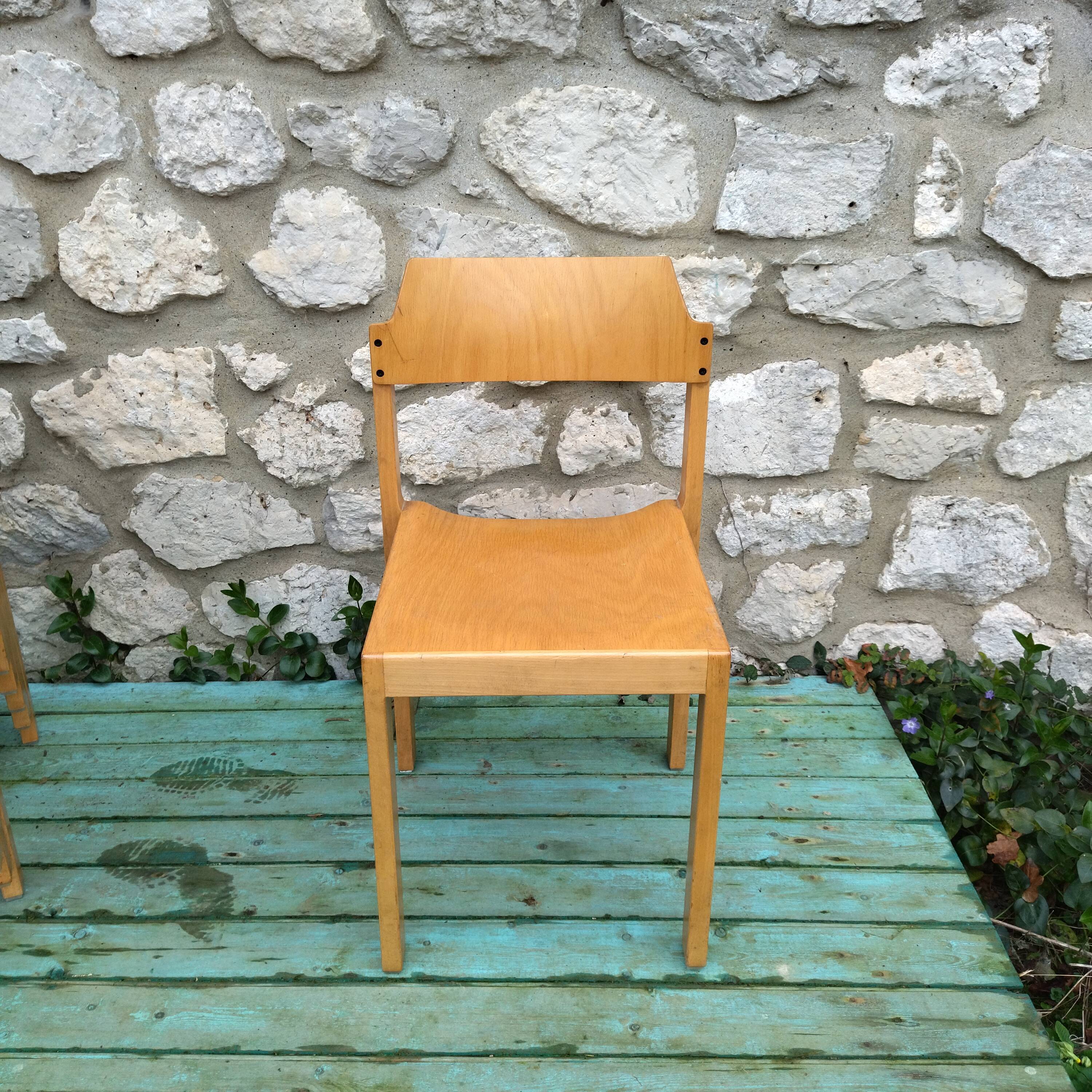 6 stackable chairs 80s schlapp mobel made in France