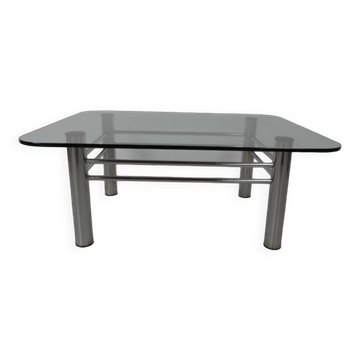 Table basse chromée avec verre années 1970
