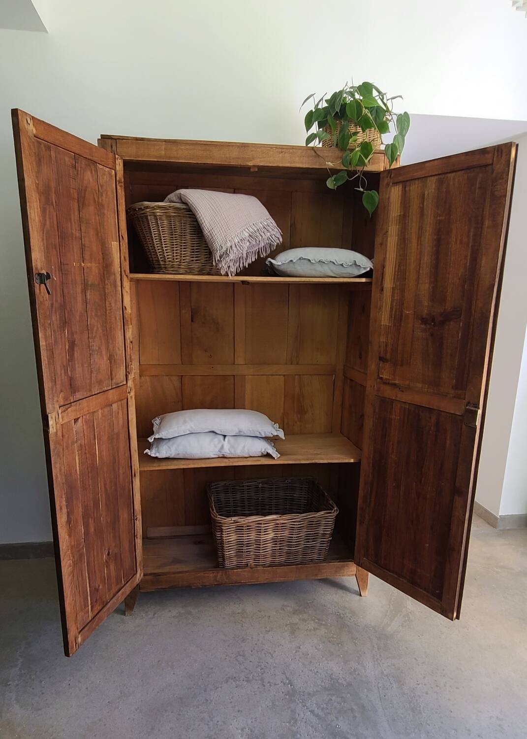 Old Parisian wooden linen wardrobe