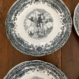 Servide 6 old dessert plates - proverbs and military - porcelain of gien