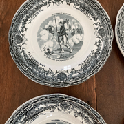 Servide 6 old dessert plates - proverbs and military - porcelain of gien