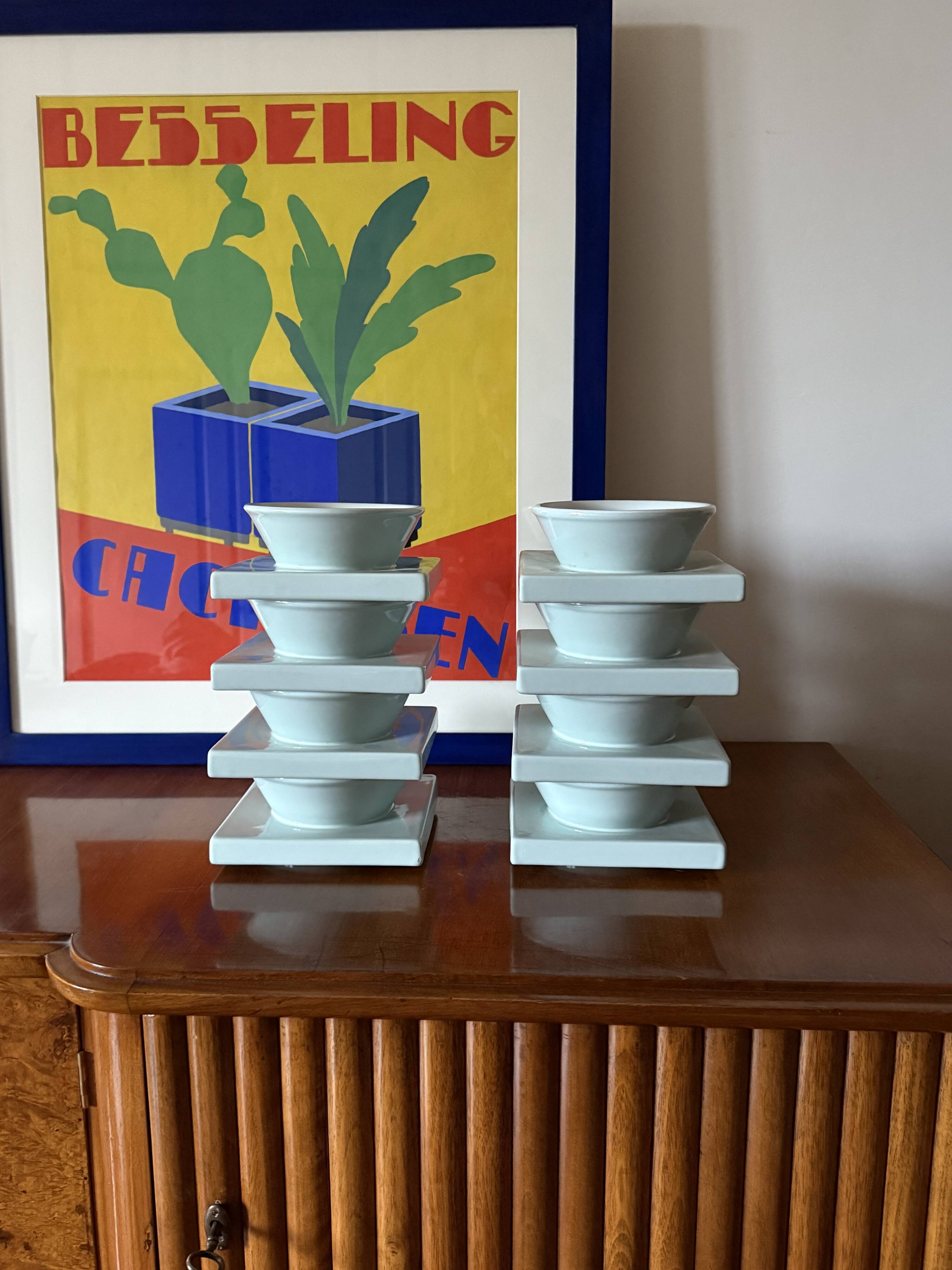Set of 9 ceramic light blue ceramic bowls, I + I Italy, 1970s