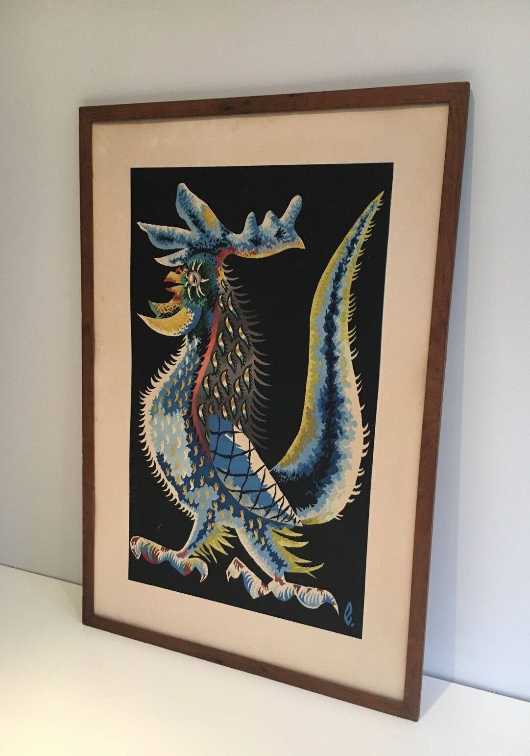 Print depicting a rooster. French work signed by Jean Lurçat. Around 1970.