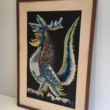 Print depicting a rooster. French work signed by Jean Lurçat. Around 1970.