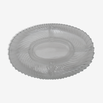oval plate in molded glass with compartments