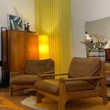 Pair of Danish armchairs from the 70s in leather and solid oak