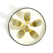 Very rare 5-arm mid-century modern metal bag ceiling lamp with round white