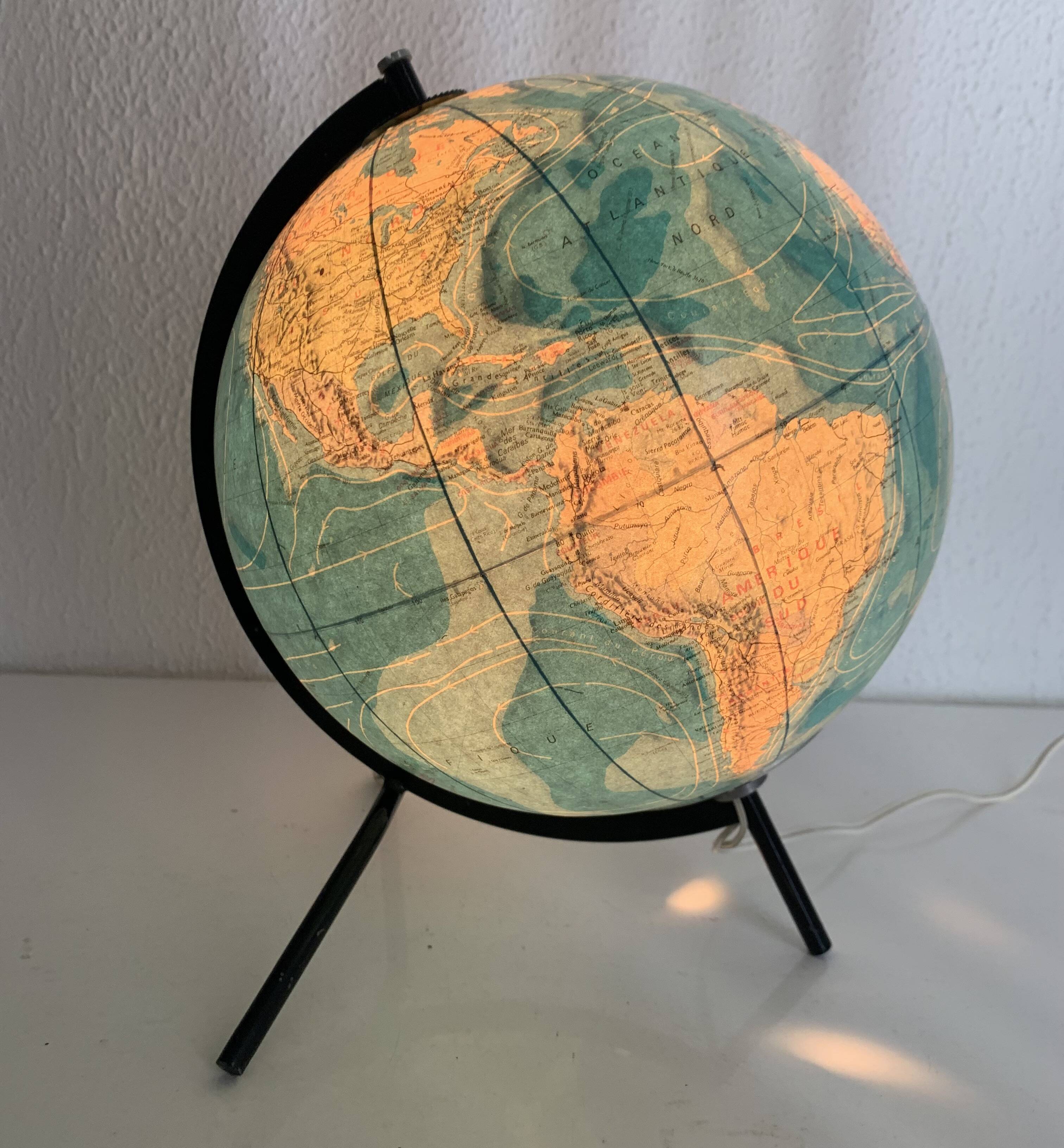 Globe vintage 1978 terrestre mappemonde Taride tripode - 28 cm