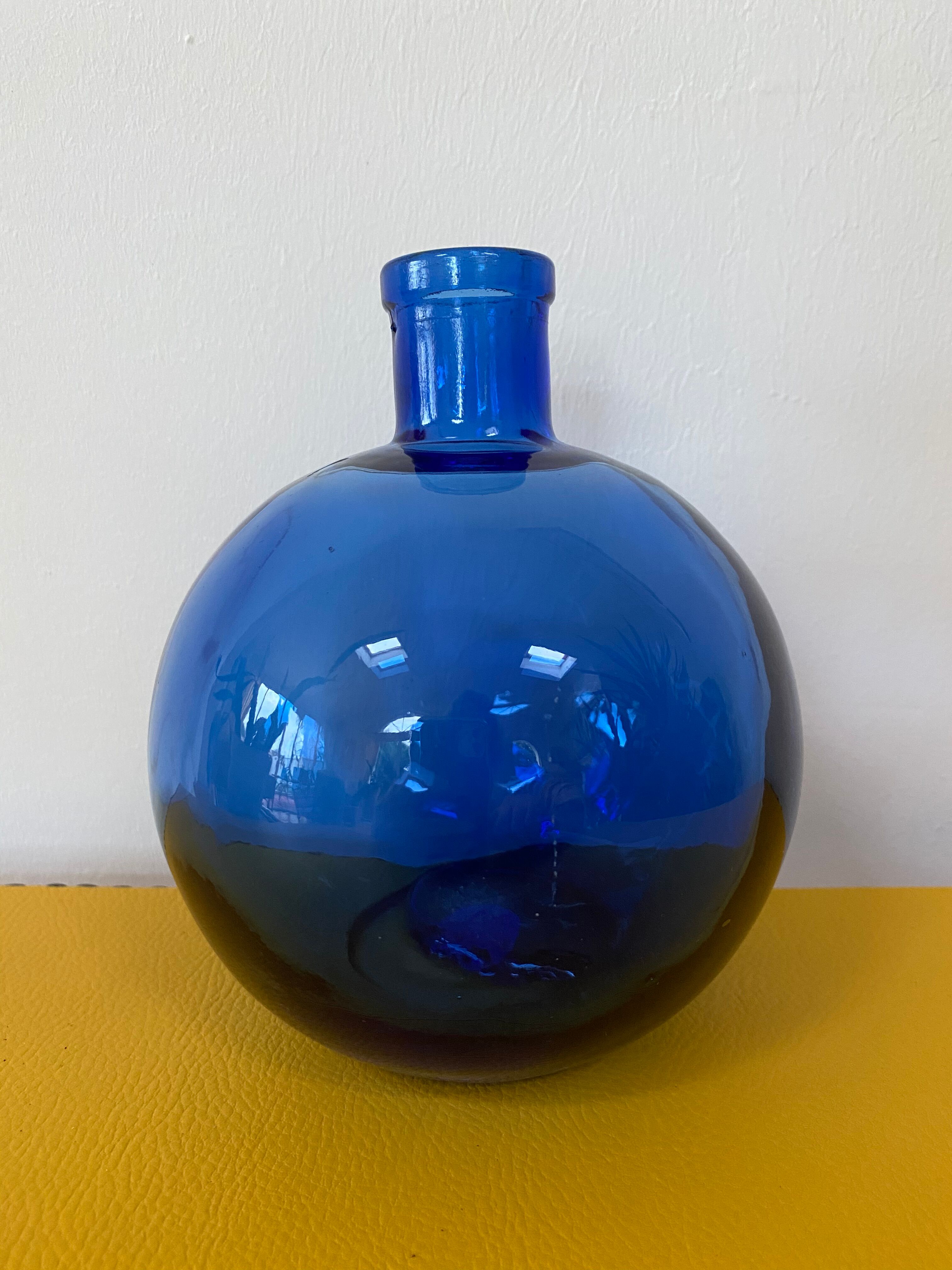 Round cobalt blue glass vase
