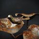 Three-tiered lotus leaf shaped patinated metal bird bath