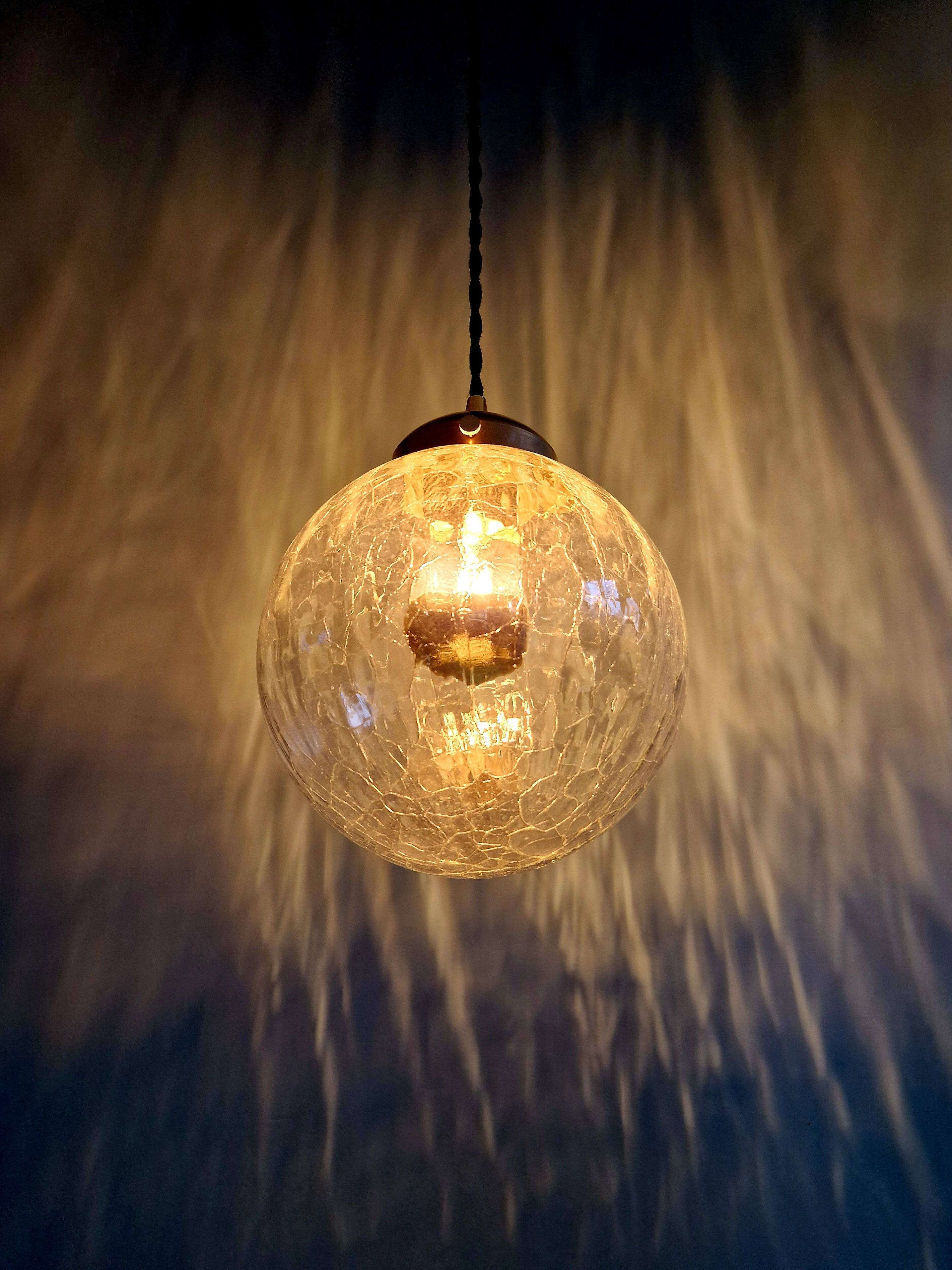 Vintage transparent cracked glass pendant, 1970s.