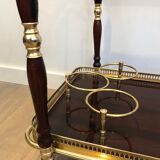 Rolling table in brass and mahogany with removable trays