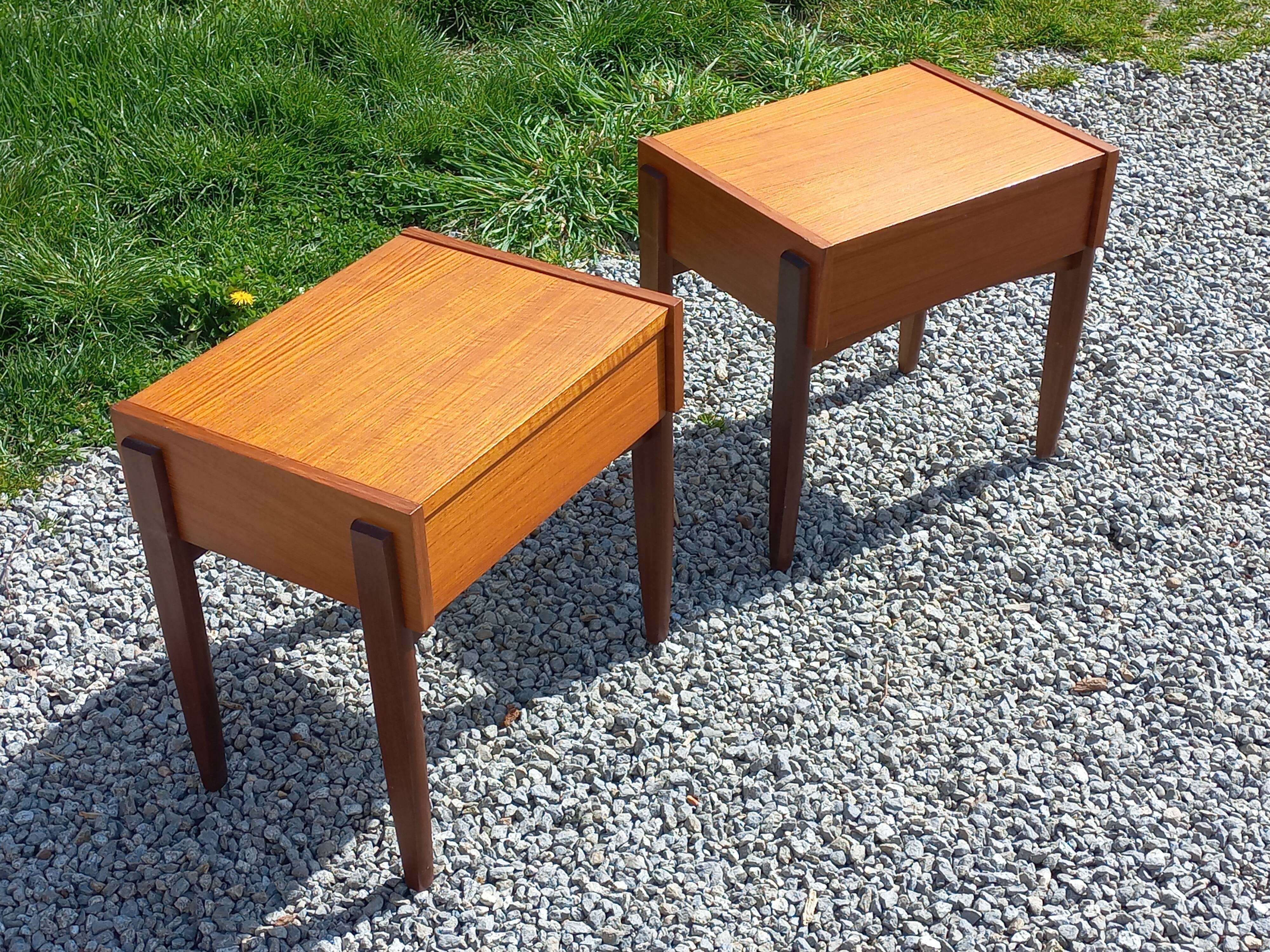 Pair of Scandinavian-style teak bedside tables from the 1970s.