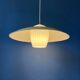 Danish mid-century suspension with opaline glass shade and yellow metal cover.