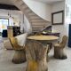 Garden furniture in concrete imitation faux wood