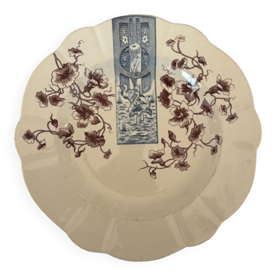 Assiette terre de fer sépia et bleu Longchamp - terre de fer cigognes