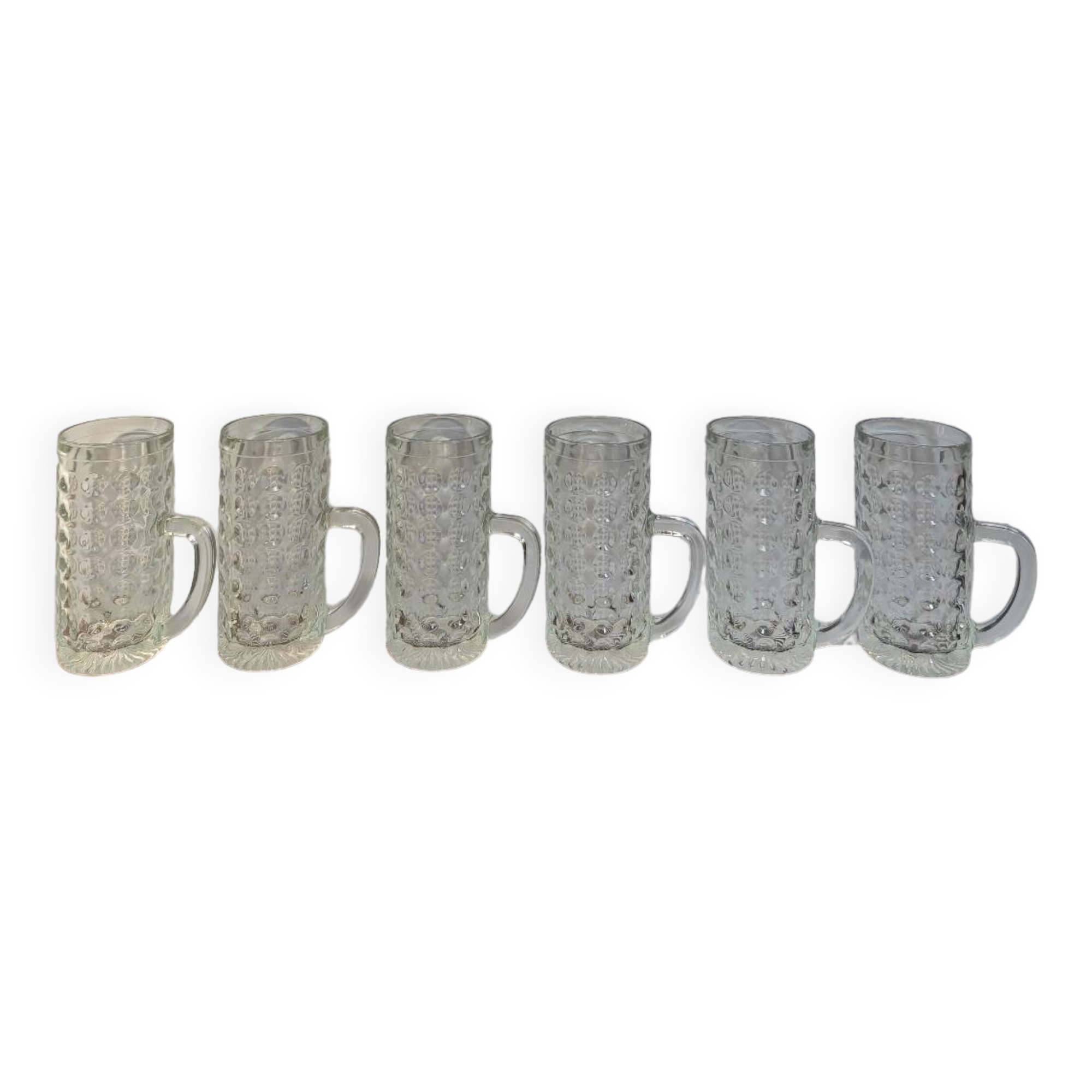 Vintage molded glass beer mugs or juice glasses with handle