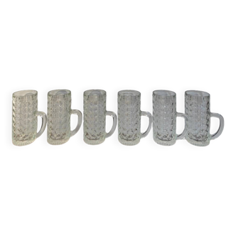 Vintage molded glass beer mugs or juice glasses with handle