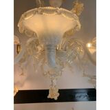 Murano Glass Chandelier in Milky and Gold with Flowers and Leaves