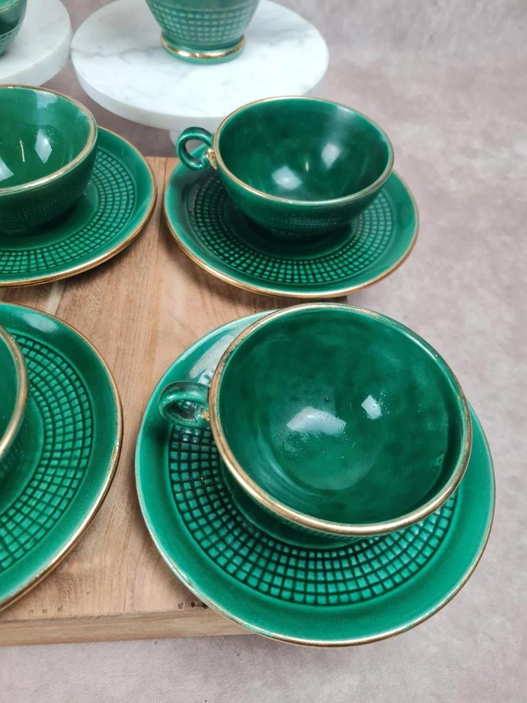 Service à café / thé Saint-Clément modèle 4044 vert émaillé doré – Art déco