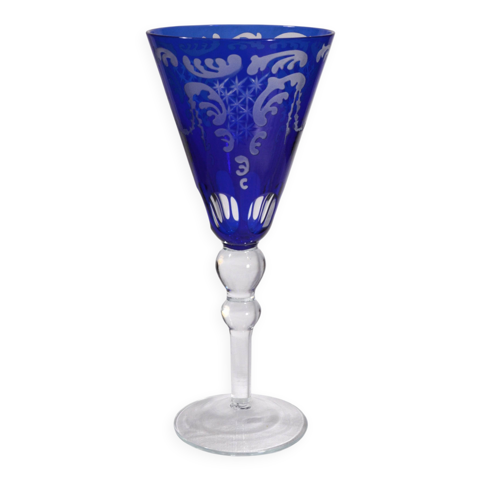 Cobalt blue patterned stem glass and frosted glass, 10x24cm