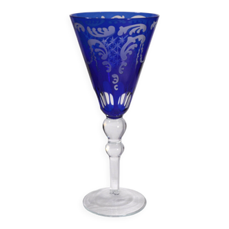Cobalt blue patterned stem glass and frosted glass, 10x24cm
