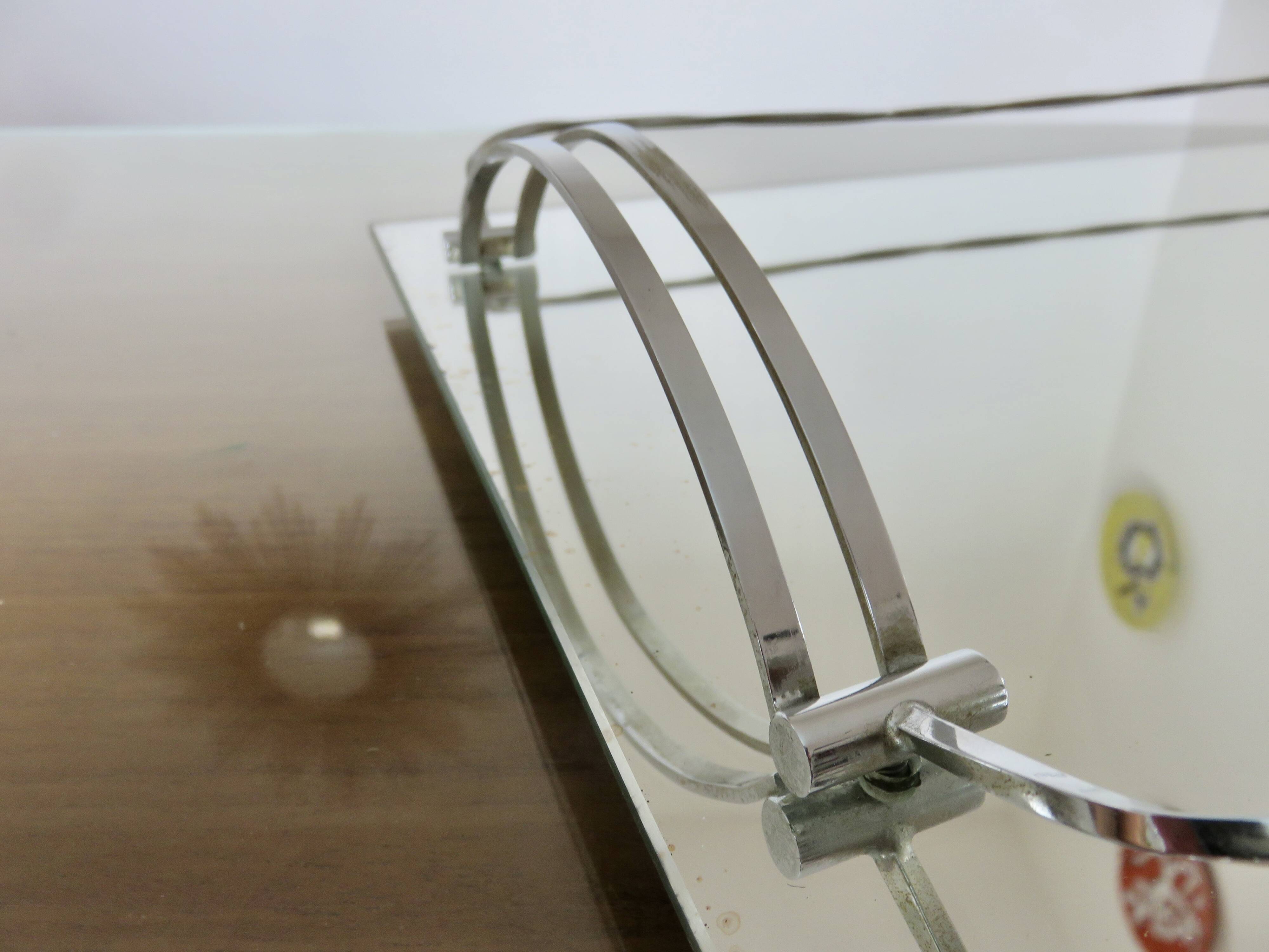 Ancien plateau miroir français en laiton chromé, art déco, années 20 30