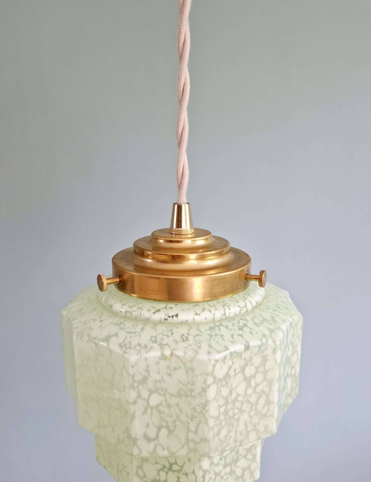 Art Deco skyscraper pendant light in speckled glass, 1920s-30s