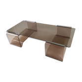 Table glass, chrome and smoked plexiglas Michel Dumas 1970 bass