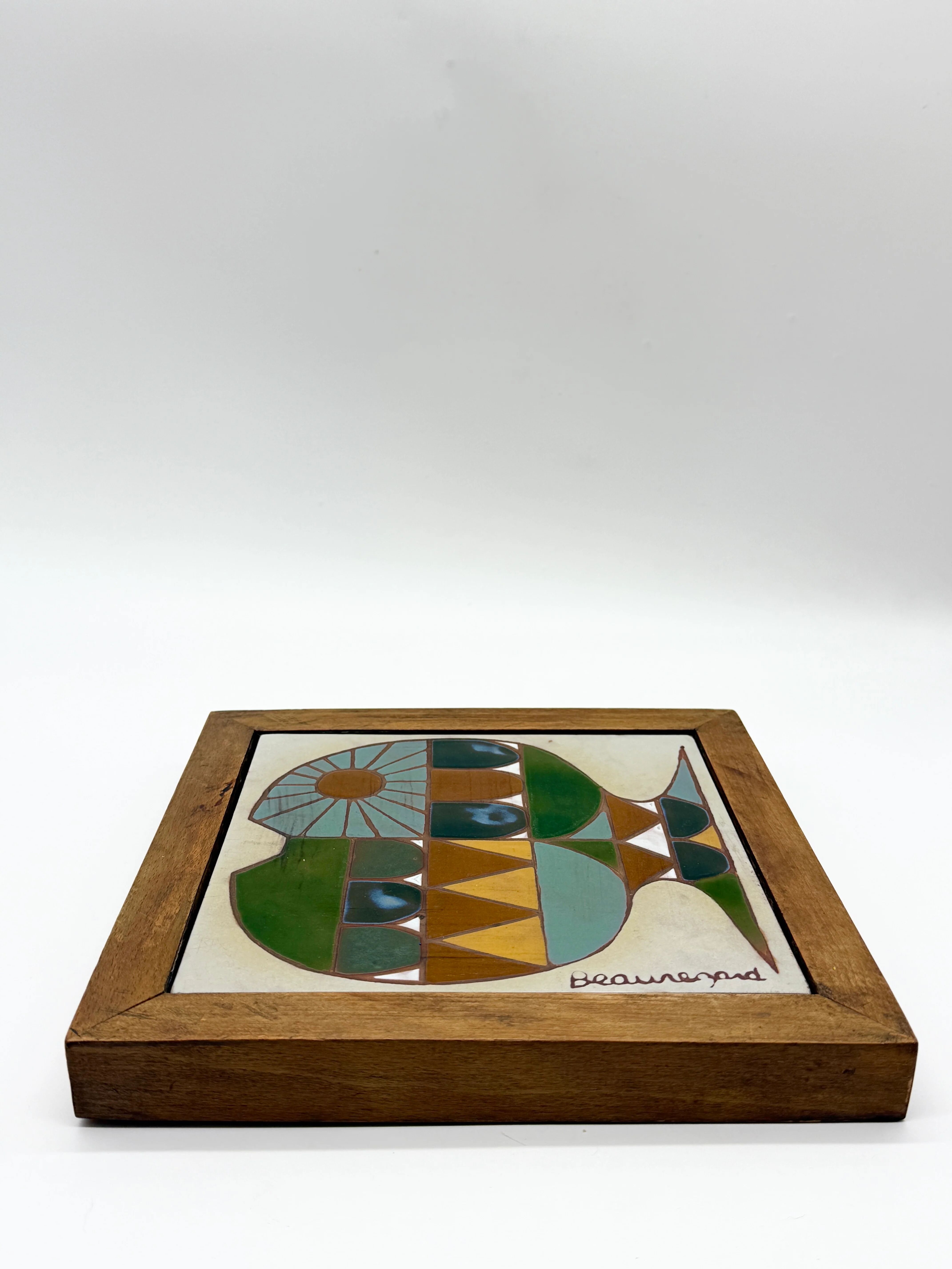 Céramique murale « poisson » signée Beauregard, 1960