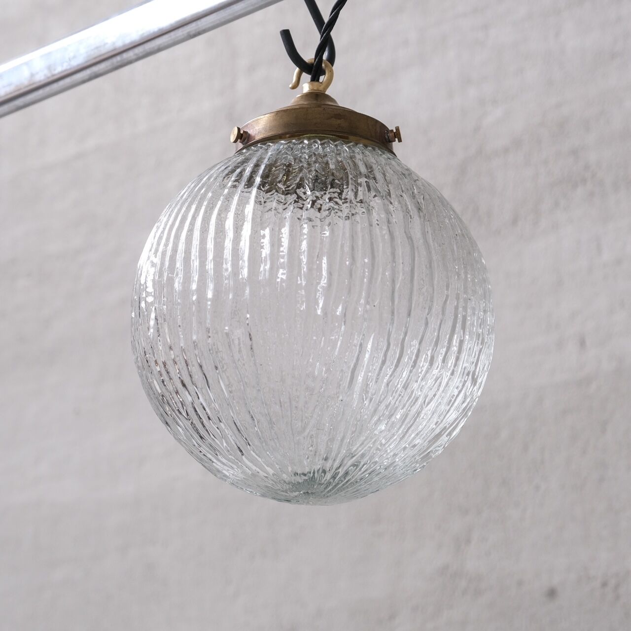 Italian Mid-Century Glass and Brass Pendant Light